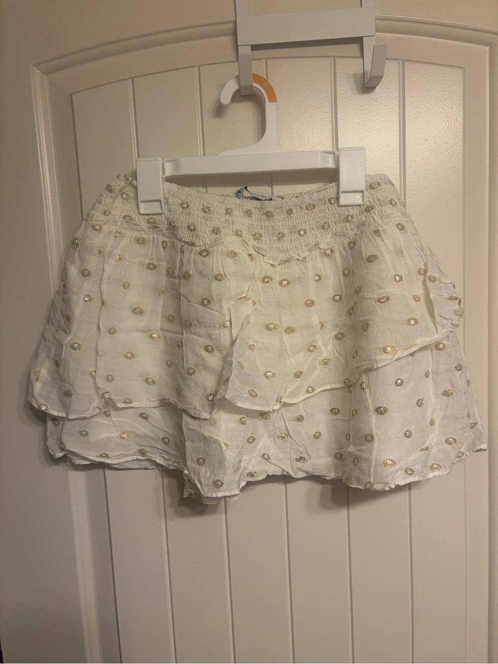 Zara White Mini Skirt with Gold Dot Embellishments